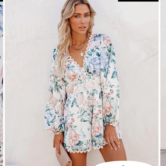 142. Luxxel No Love Lost Floral, Crochet Romper with Pockets, Size Large, NWT - Picture 16 of 17